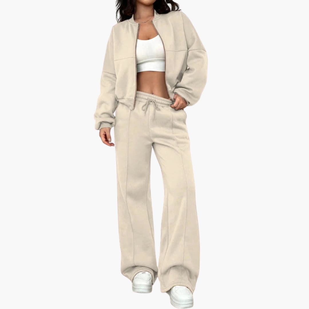 Completo donna giacca bomber e pantaloni con chiusura lampo