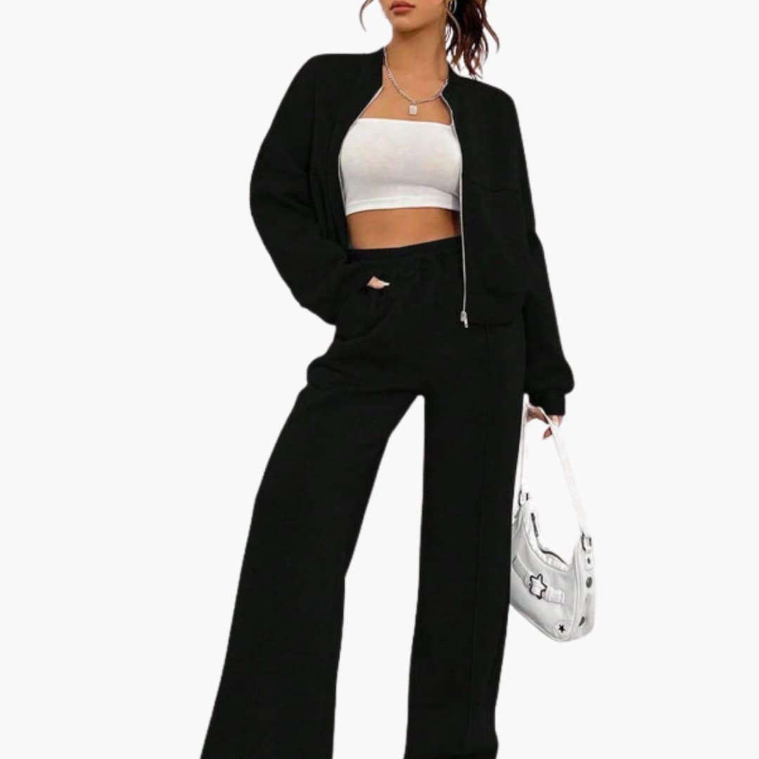 Completo donna giacca bomber e pantaloni con chiusura lampo
