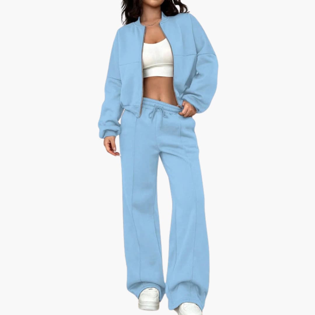 Completo donna giacca bomber e pantaloni con chiusura lampo