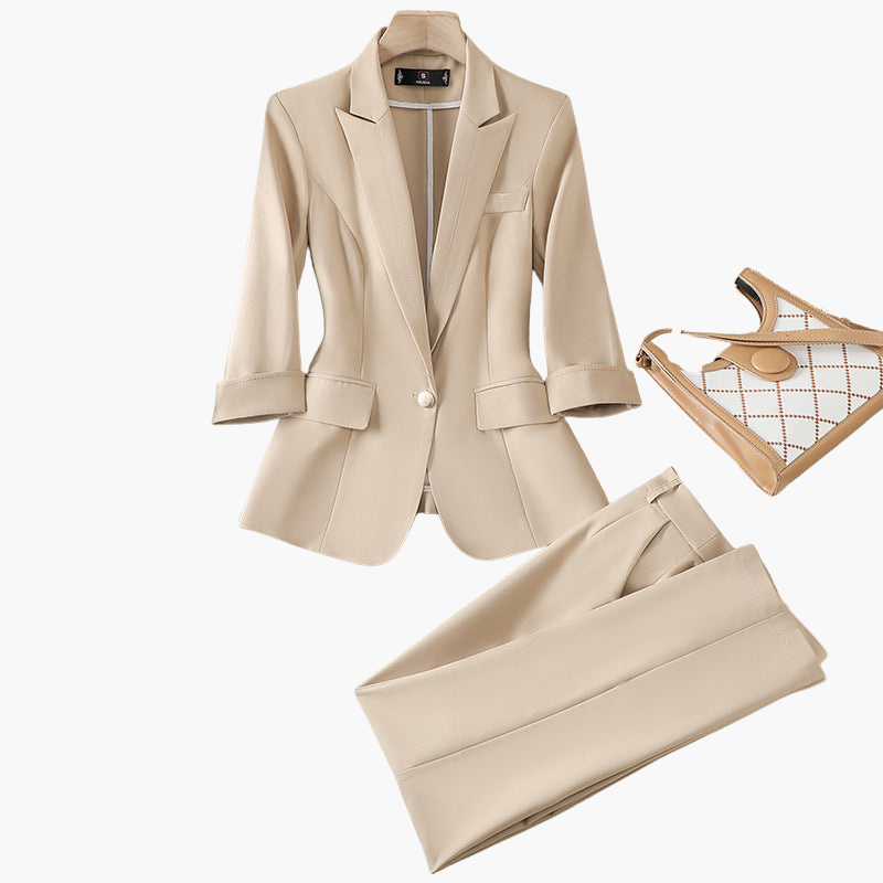 Ensemble femme veste et pantalon à fermeture à un bouton