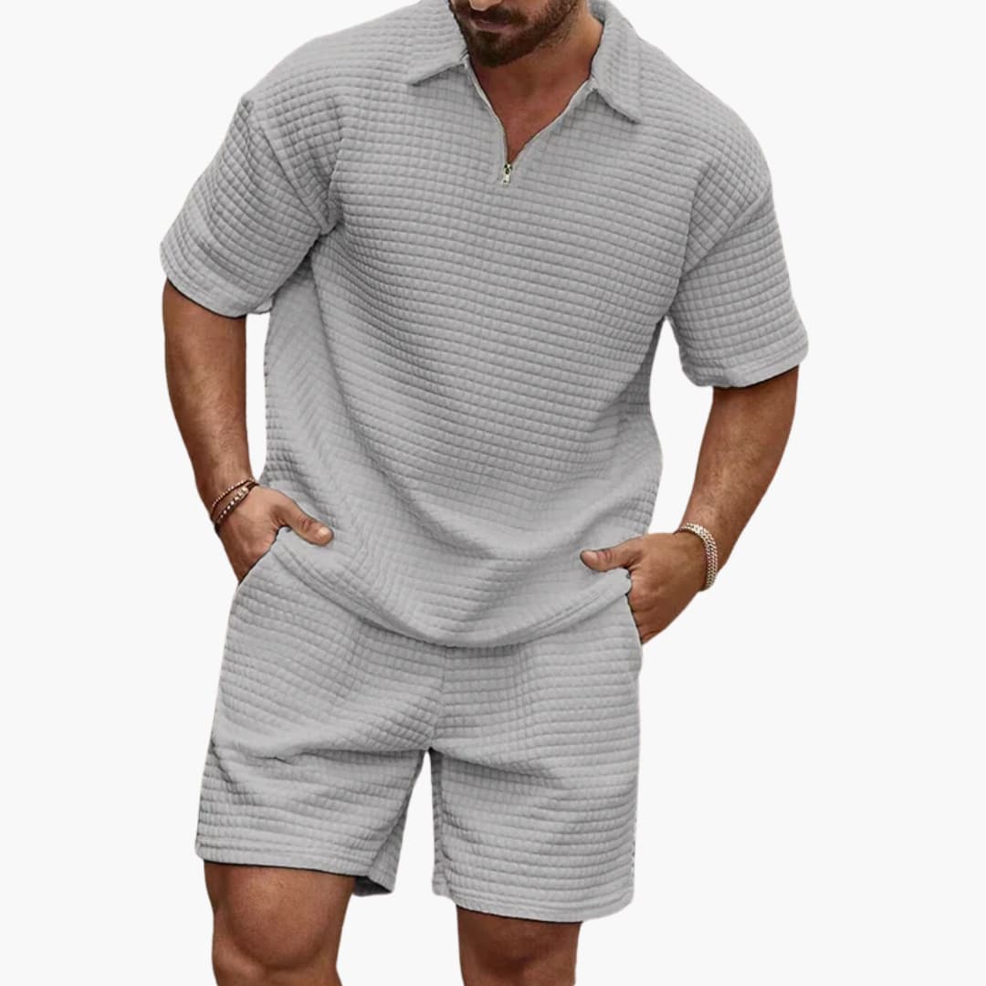 Ensemble homme polo et short avec col zippé
