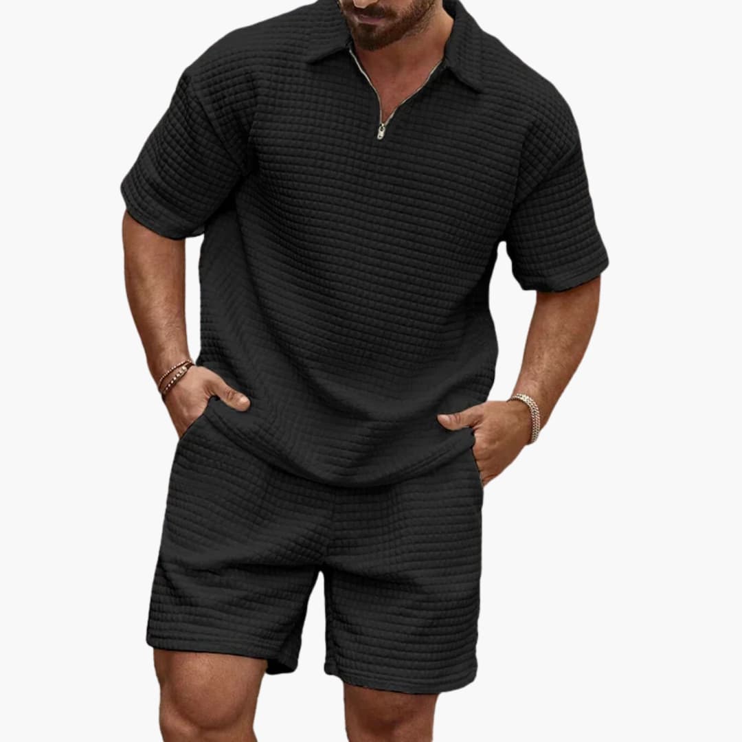 Ensemble homme polo et short avec col zippé