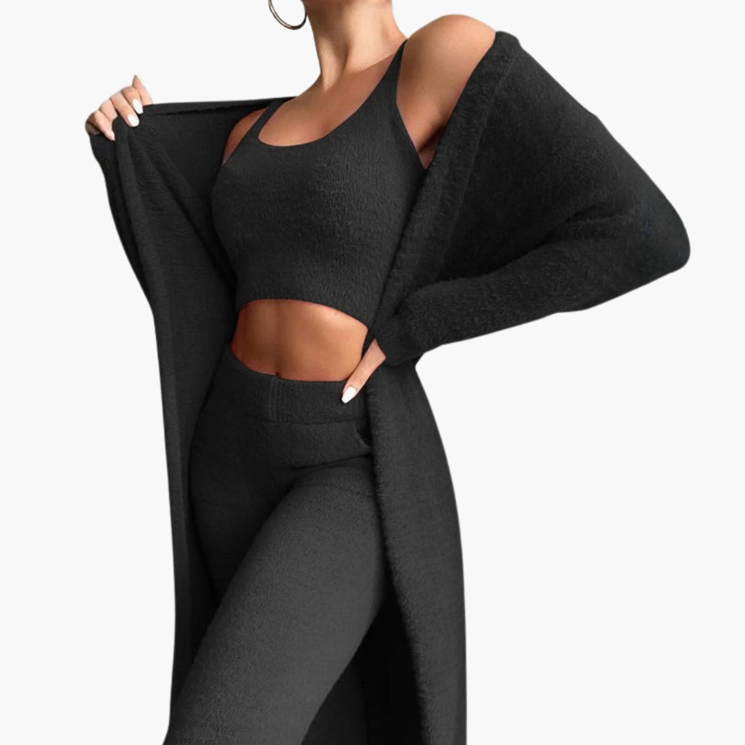 Ensemble lounge femmes a crop haut et cardigan ouvert