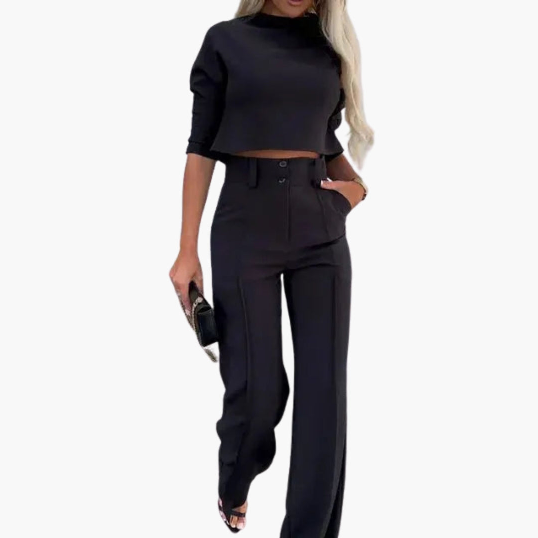 Ensemble pantalon femme avec top court et taille haute