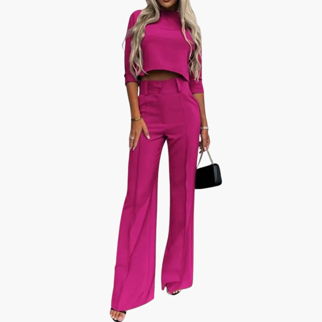 Ensemble pantalon femme avec top court et taille haute