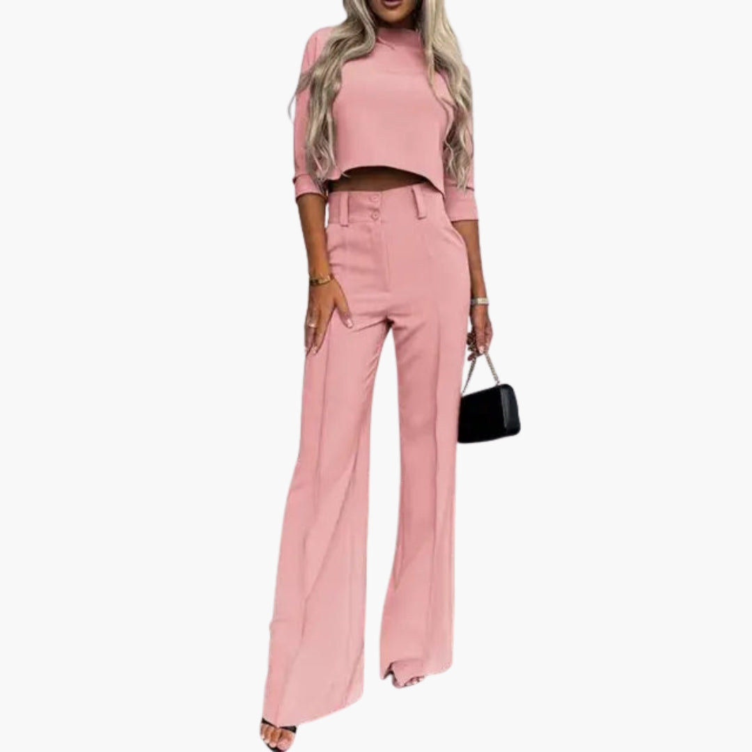 Ensemble pantalon femme avec top court et taille haute