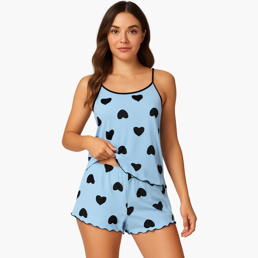 Ensemble pyjama femme 2 pièces avec caraco et short à imprimé animal