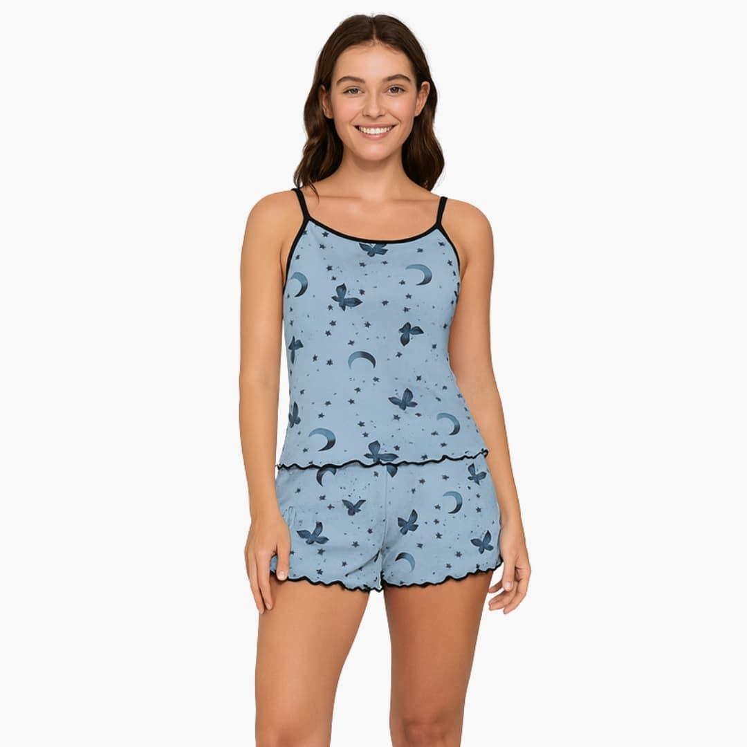 Ensemble pyjama femme 2 pièces avec caraco et short à imprimé animal