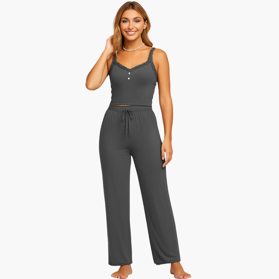 Ensemble pyjama femme avec dentelle et pantalon long
