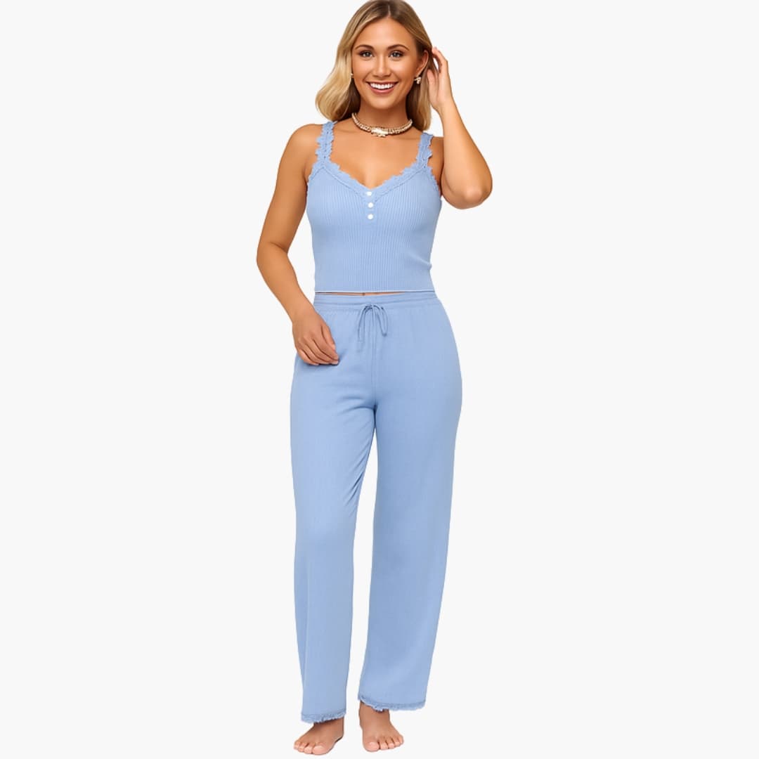 Ensemble pyjama femme avec dentelle et pantalon long