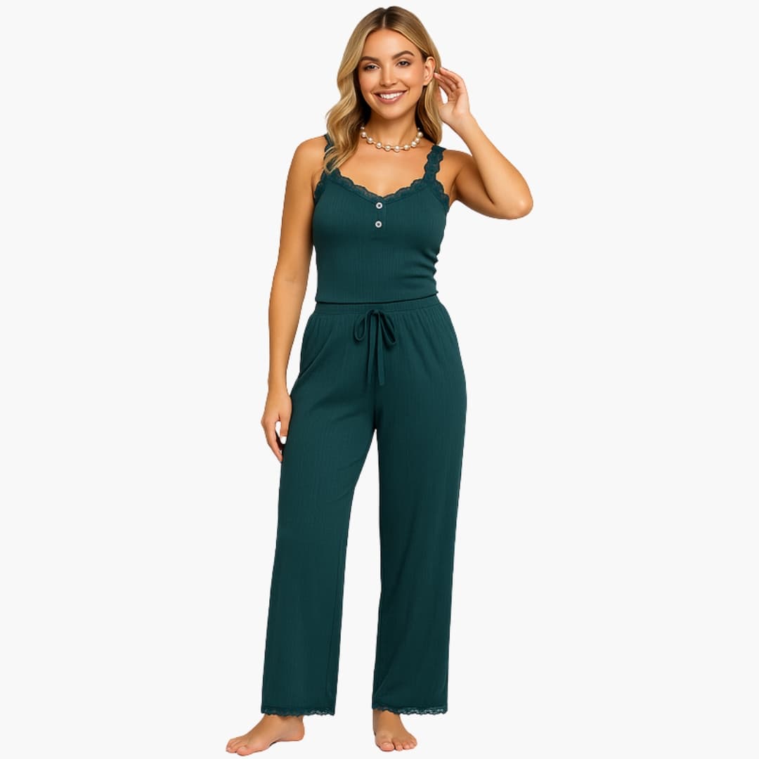 Ensemble pyjama femme avec dentelle et pantalon long