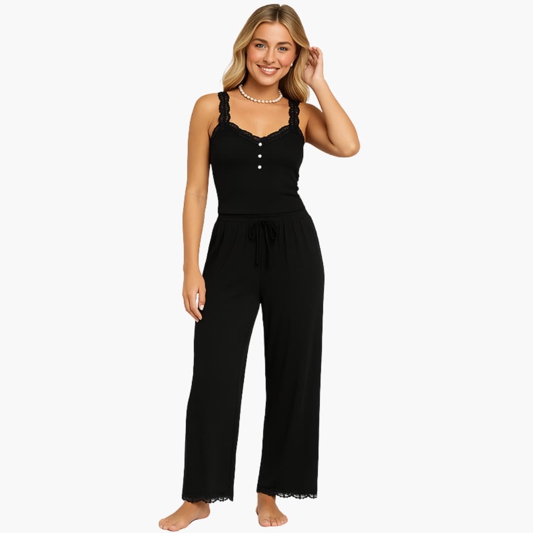 Ensemble pyjama femme avec dentelle et pantalon long