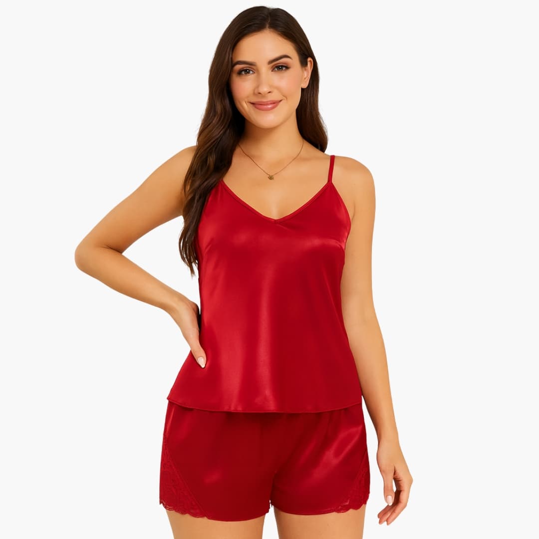 Ensemble pyjama femme en satin avec caraco et short