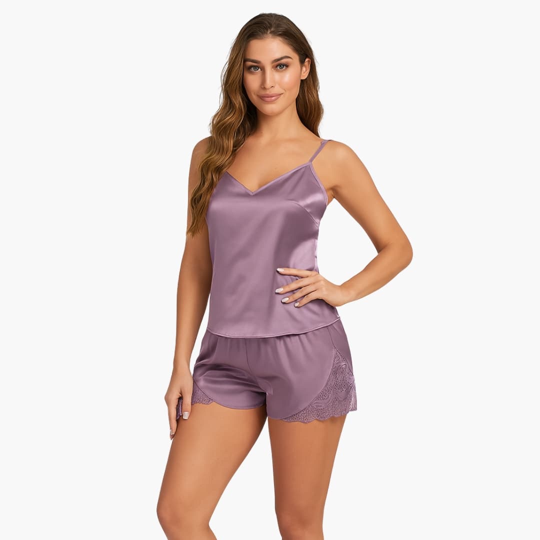 Ensemble pyjama femme en satin avec caraco et short