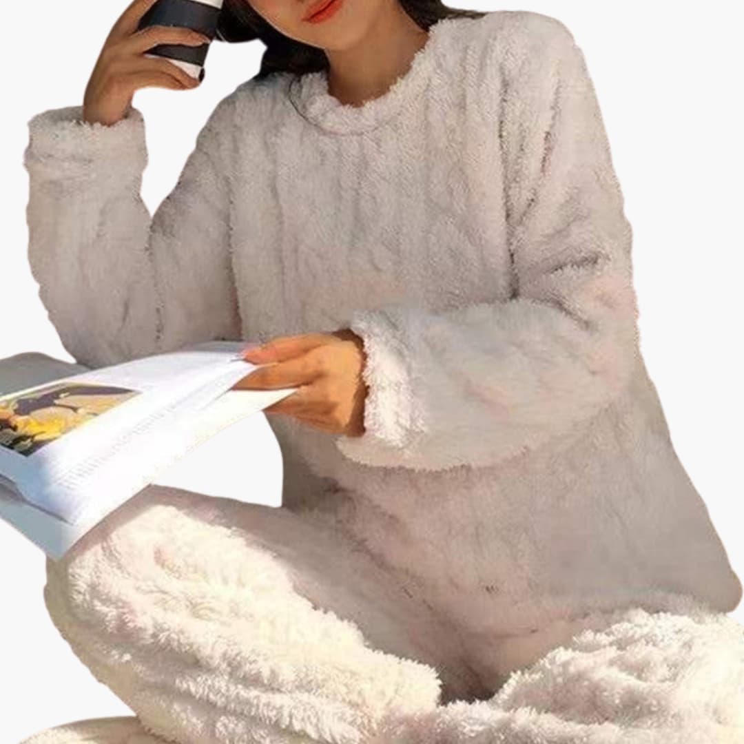 Ensemble pyjama polaire femme avec manches longues et taille élastique
