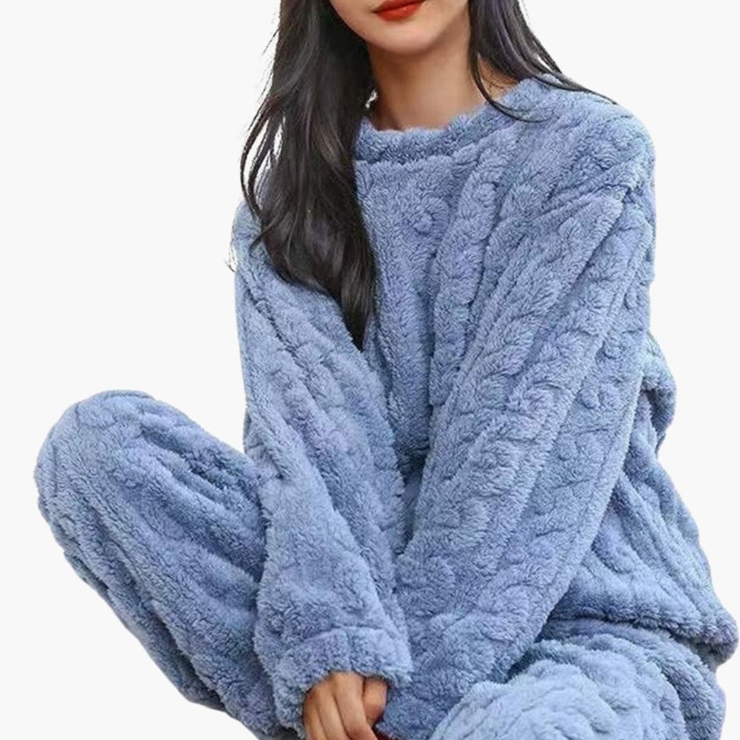 Ensemble pyjama polaire femme avec manches longues et taille élastique