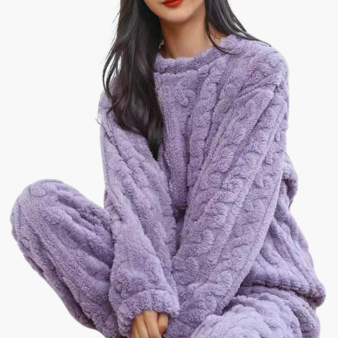 Ensemble pyjama polaire femme avec manches longues et taille élastique