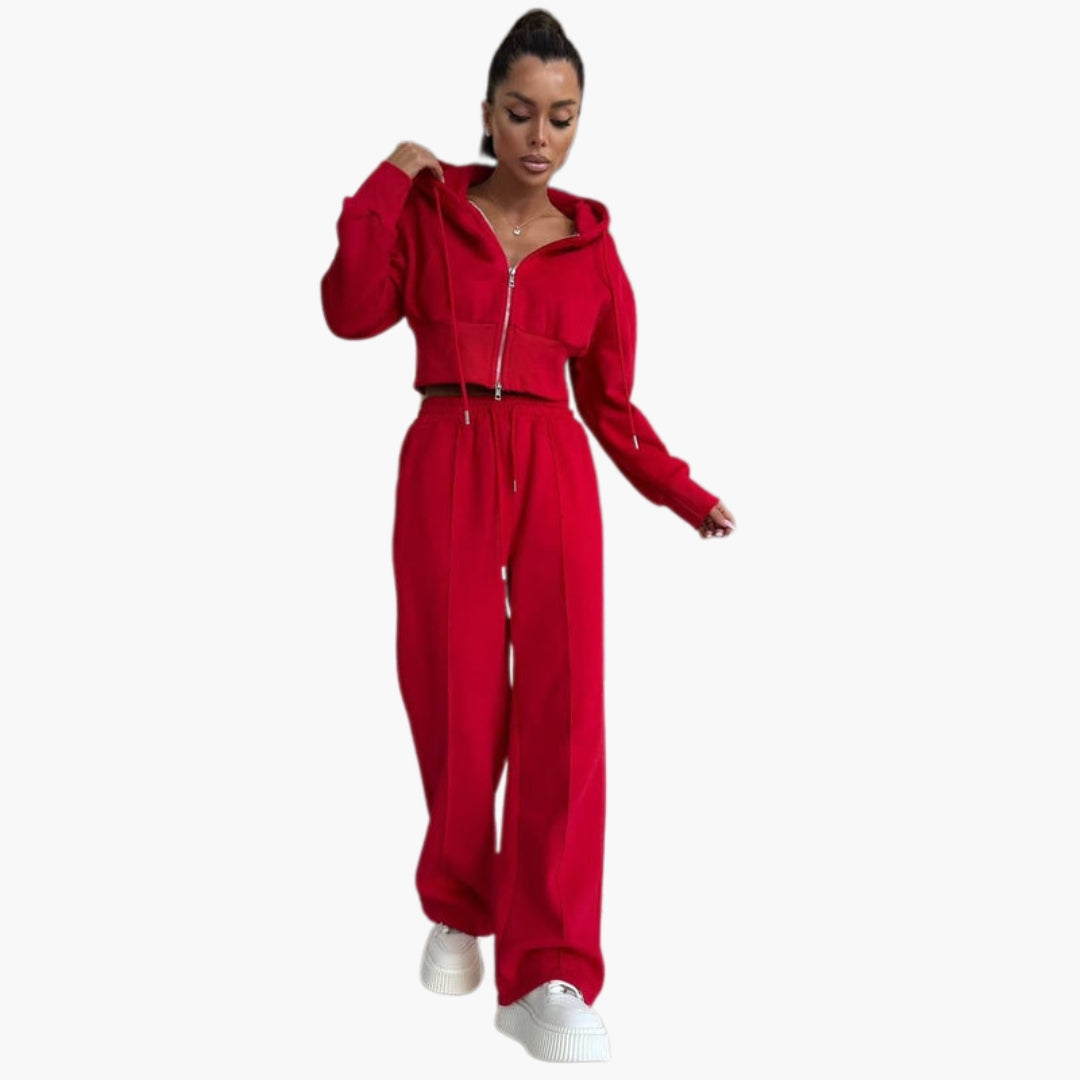 Completo sportivo donna con felpa corta con cappuccio