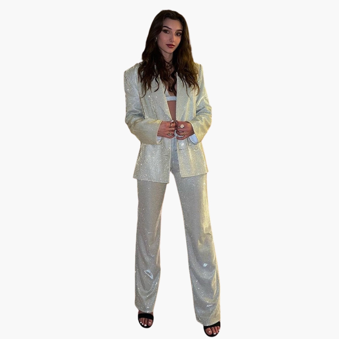 Ensemble tailleur femme à paillettes avec veste et pantalon