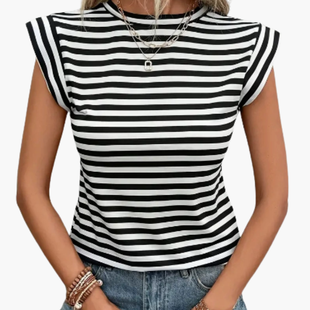 T-shirt donna con scollo rotondo e righe orizzontali