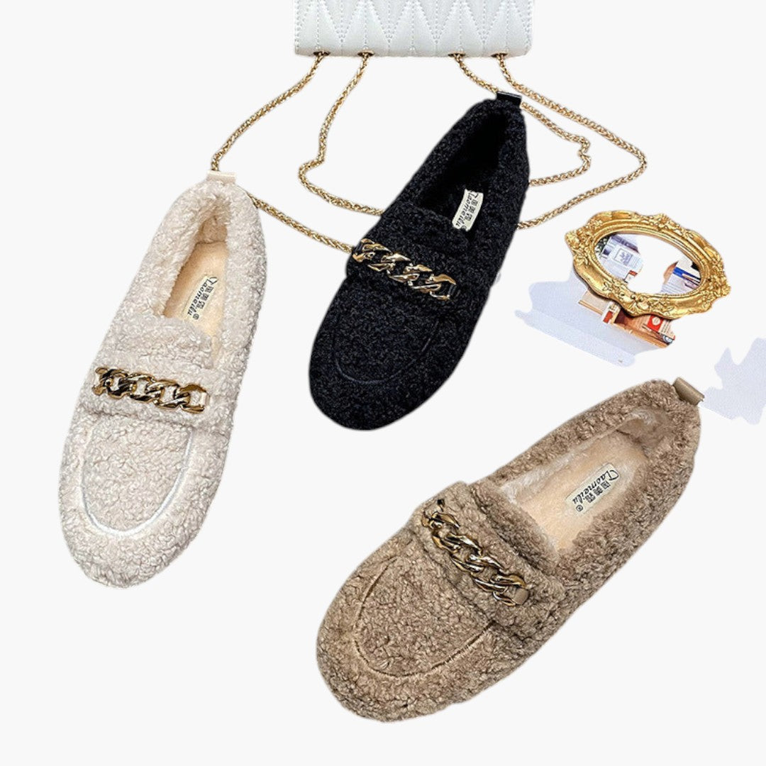 Femmes Chaussons avec Doublure Laine et Semelle Caoutchouc