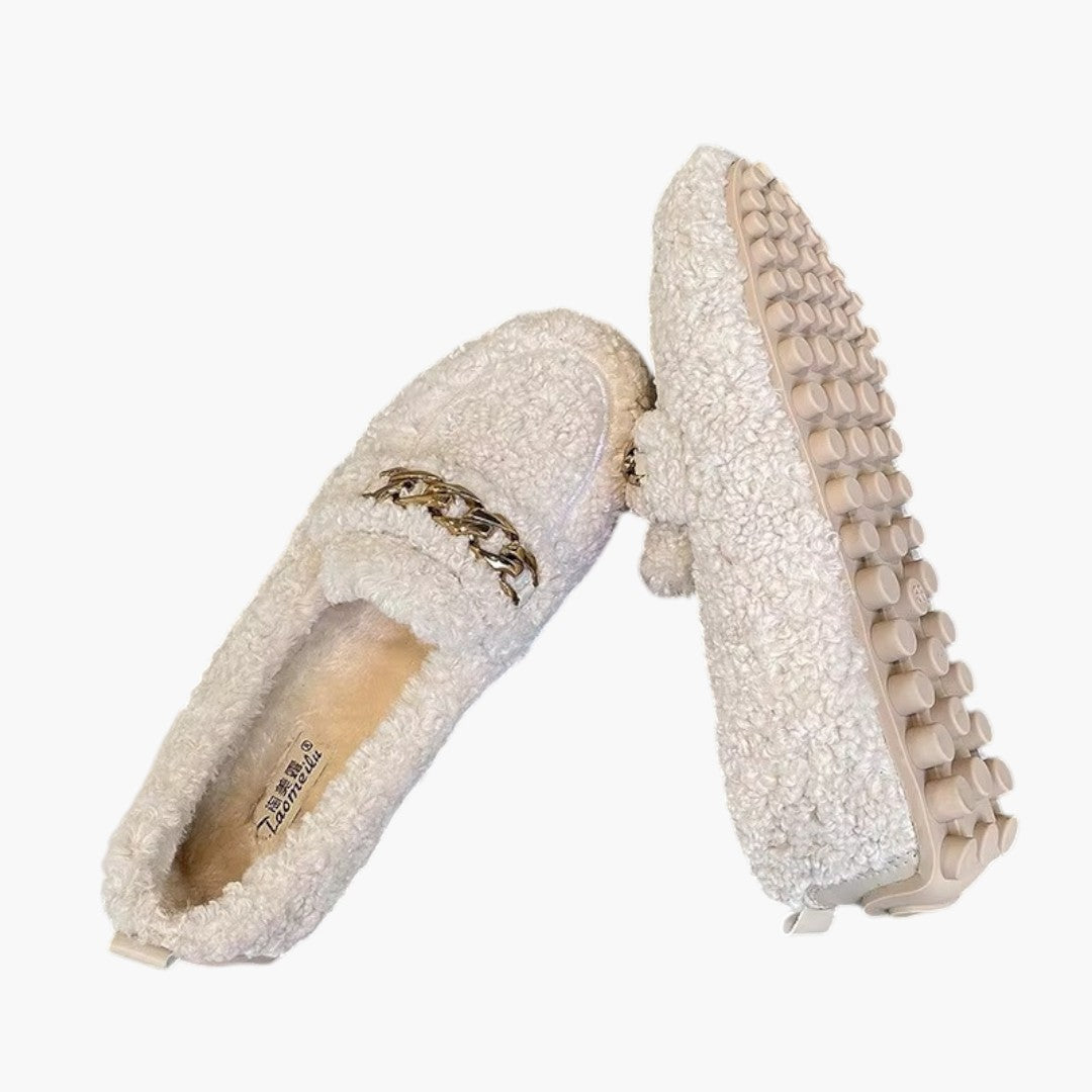 Femmes Chaussons avec Doublure Laine et Semelle Caoutchouc