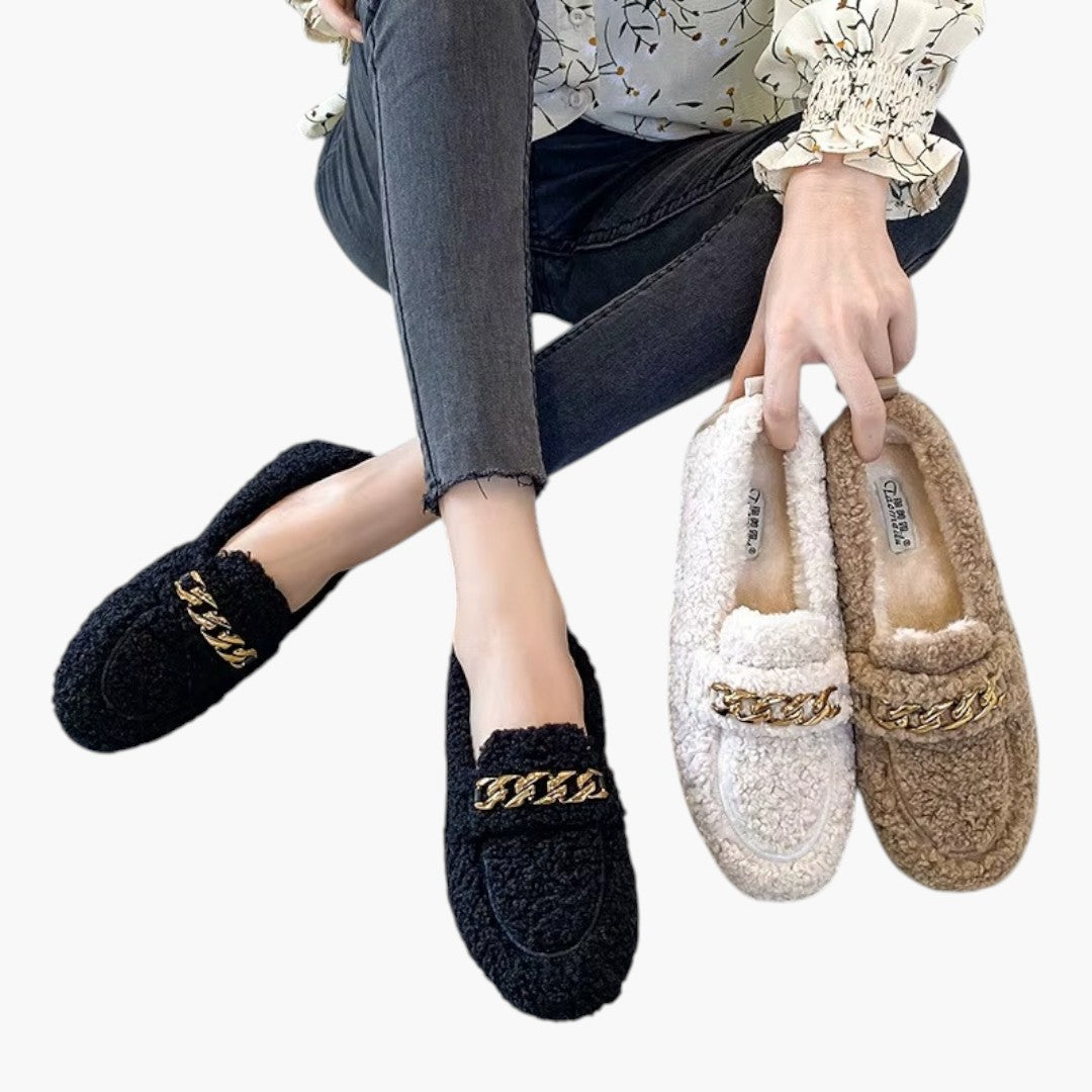 Femmes Chaussons avec Doublure Laine et Semelle Caoutchouc