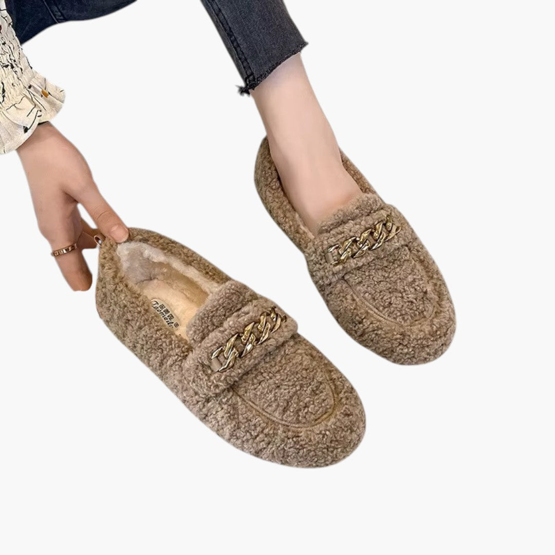 Femmes Chaussons avec Doublure Laine et Semelle Caoutchouc