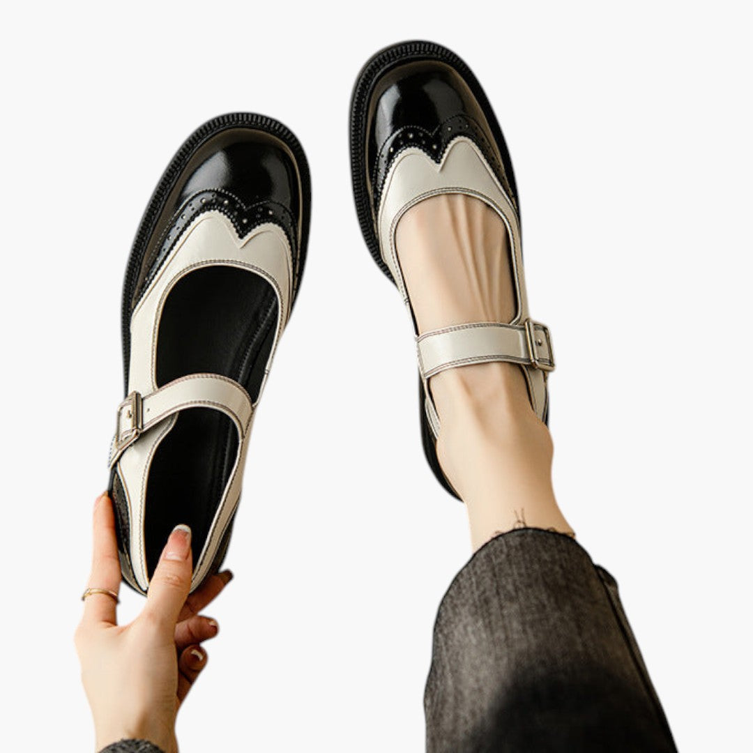 Women's Mary Jane Shoes with Strap and Brogue Low Heel