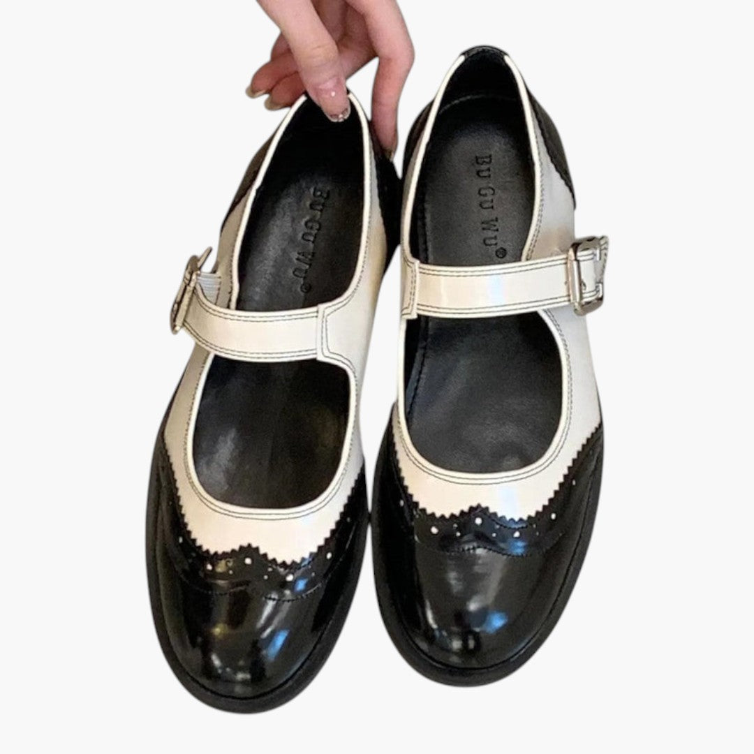 Women's Mary Jane Shoes with Strap and Brogue Low Heel