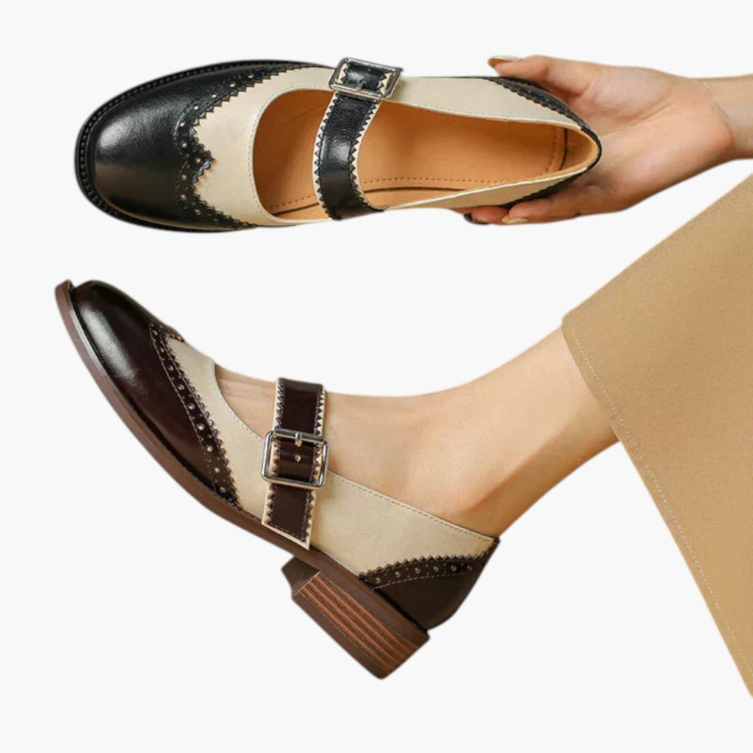 Femmes Chaussures Mary Jane avec Bride T et Détails Brogue