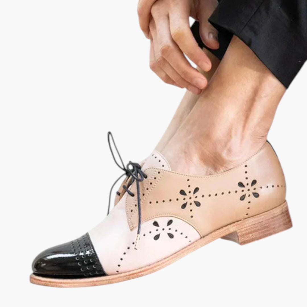 Femmes Chaussures Oxford avec Perforations et Bout Contrasté