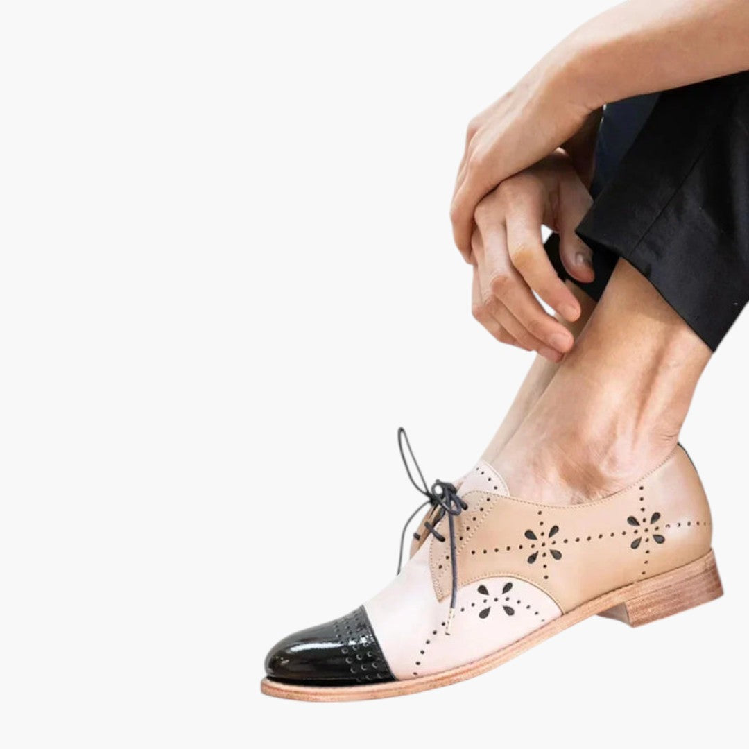 Femmes Chaussures Oxford avec Perforations et Bout Contrasté