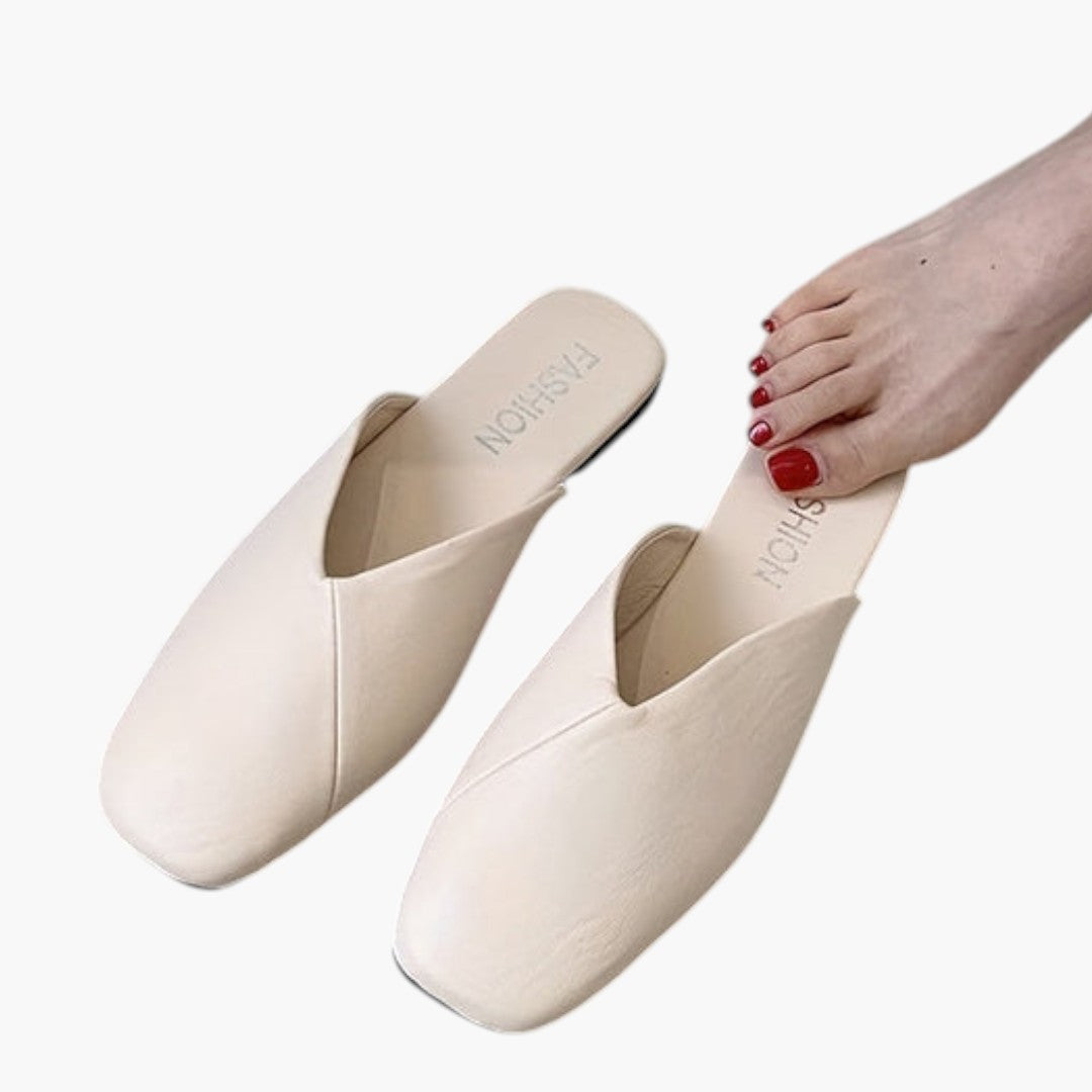 Femmes Mules Chaussures avec Bout Carré et Semelle Plate