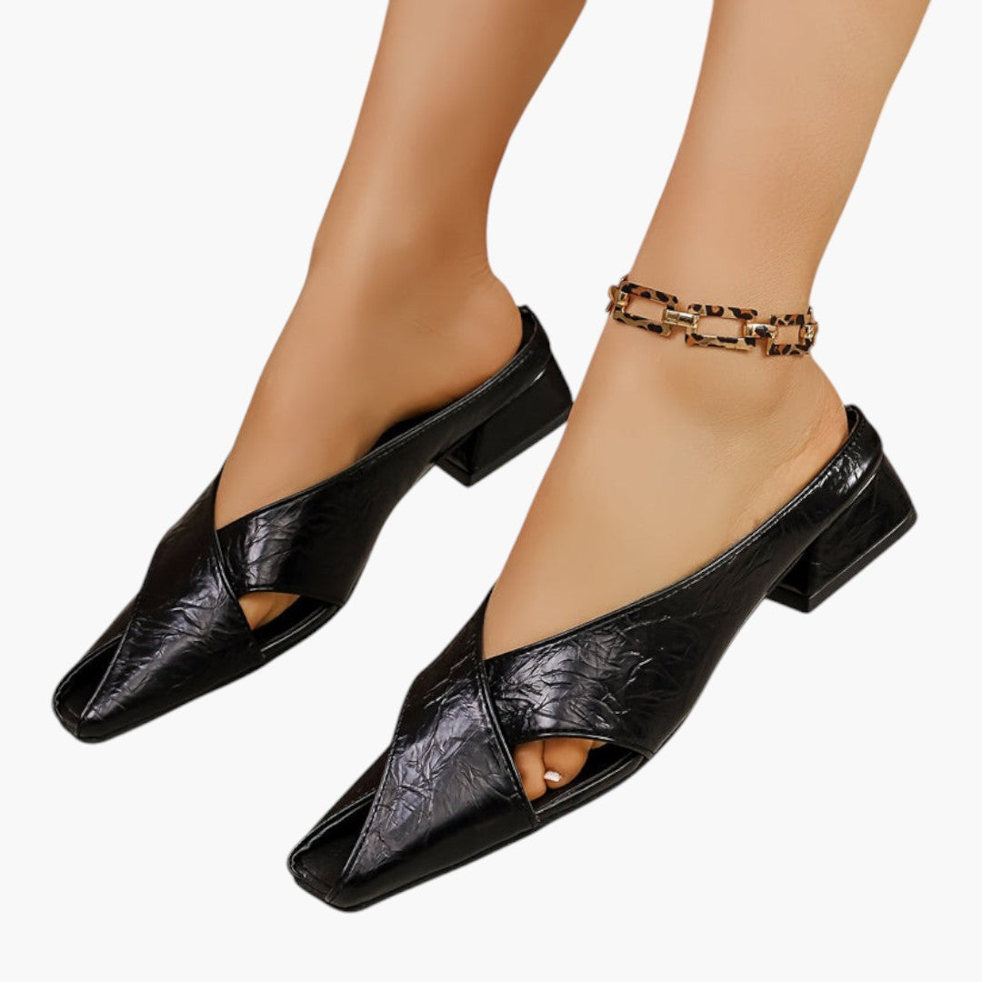 Femmes Mules Chaussures avec Bout Carré et Talon Bas