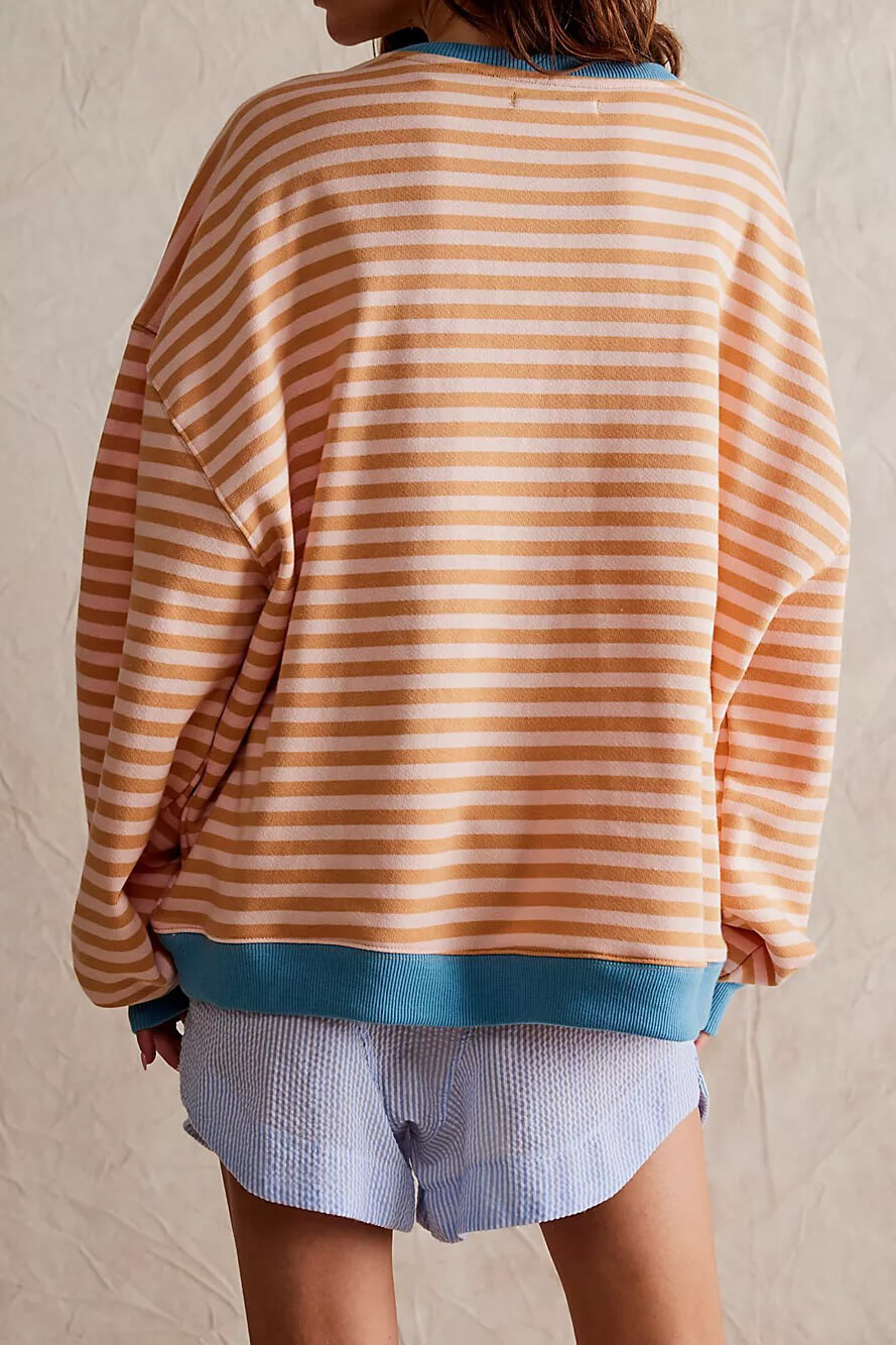 Pull femme rayé | Coupe ample confortable, rayures horizontales | Style décontracté mi saison