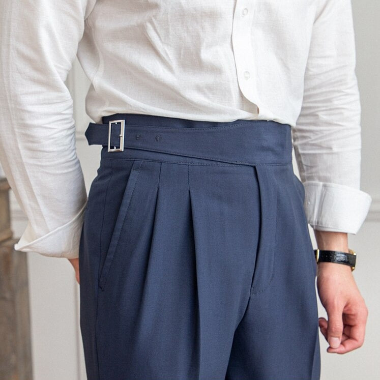 Pantalon homme taille haute | coupe soignée avec fermeture à boucle réglable
