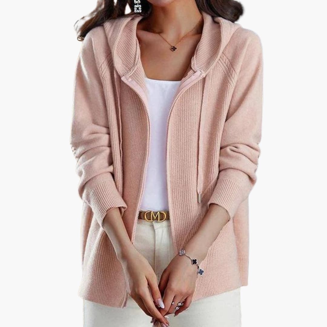 Gilet à capuche femme avec fermeture zippée et surface côtelée