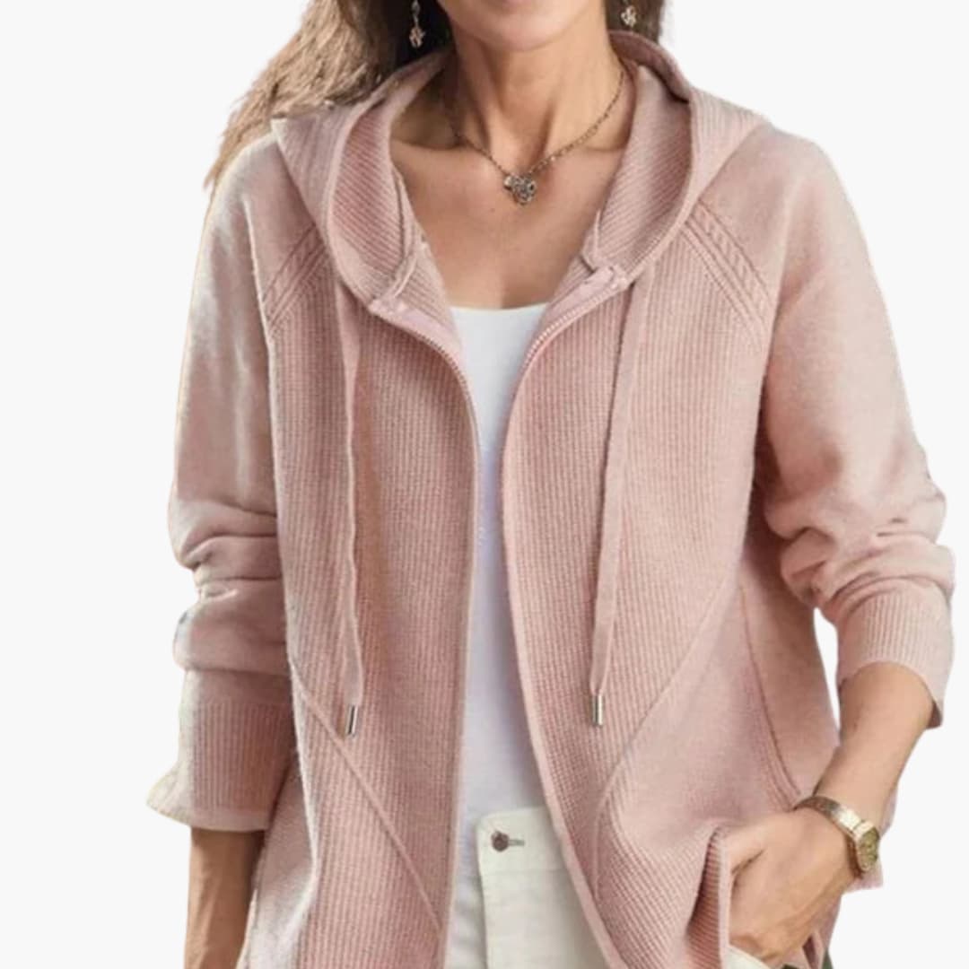 Gilet à capuche femme avec fermeture zippée et surface côtelée