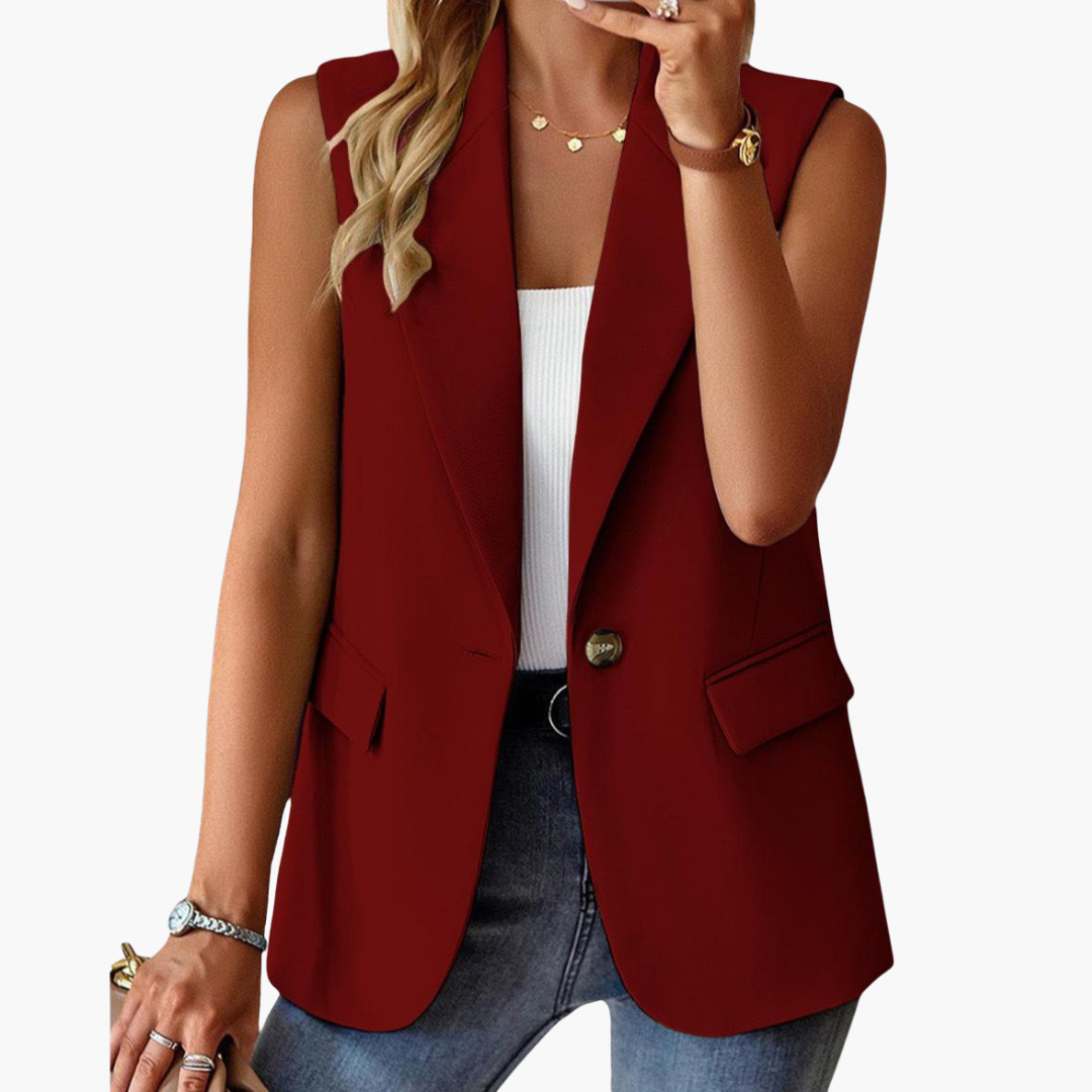 Blazer chaleco para mujer con solapa y cierre de botón