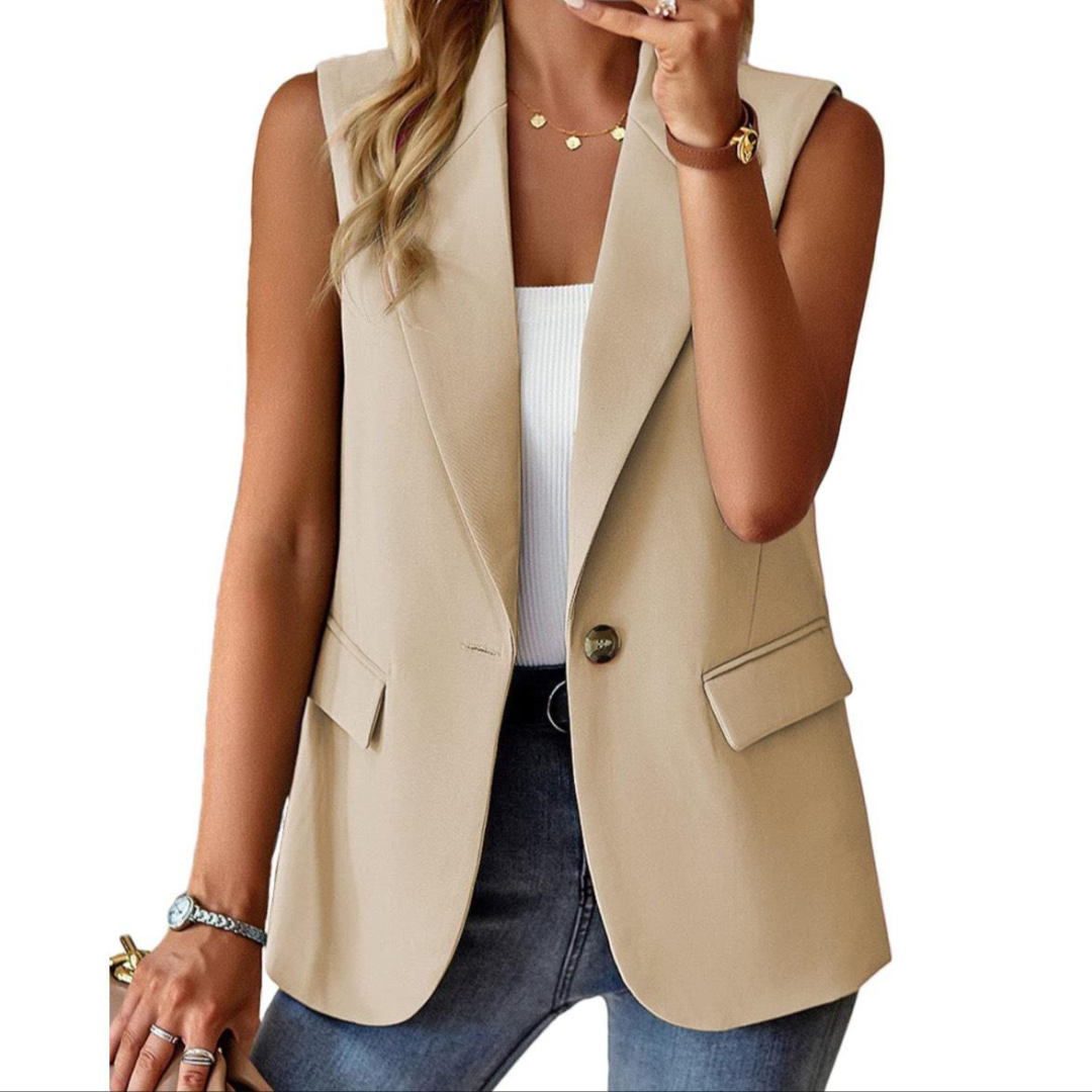 Blazer chaleco para mujer con solapa y cierre de botón