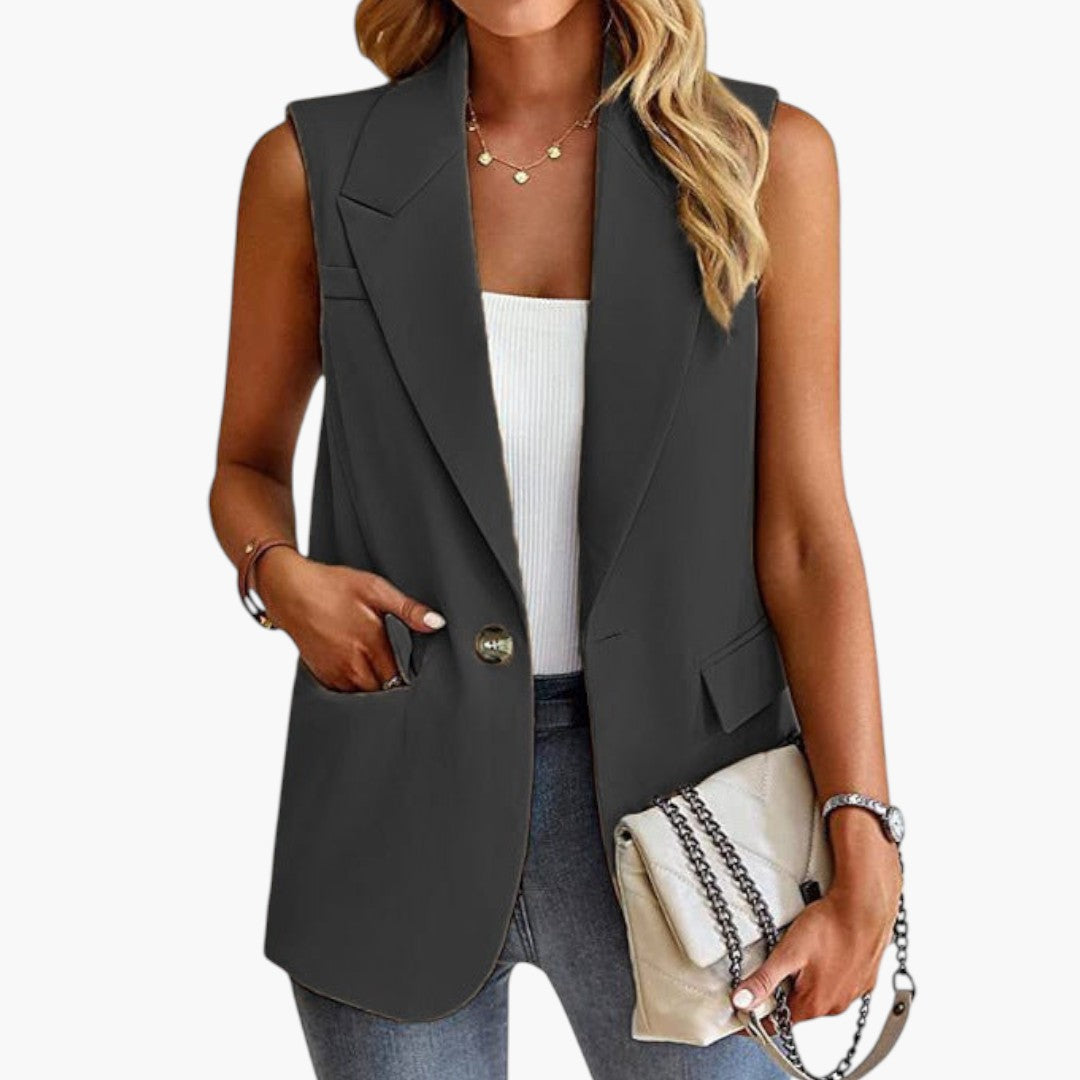 Gilet blazer femmes a col à revers et fermeture par bouton