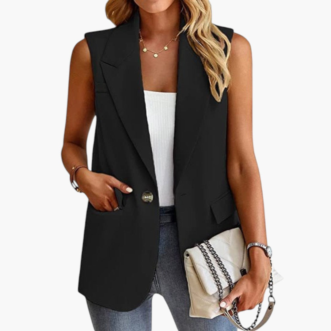 Gilet blazer femmes a col à revers et fermeture par bouton