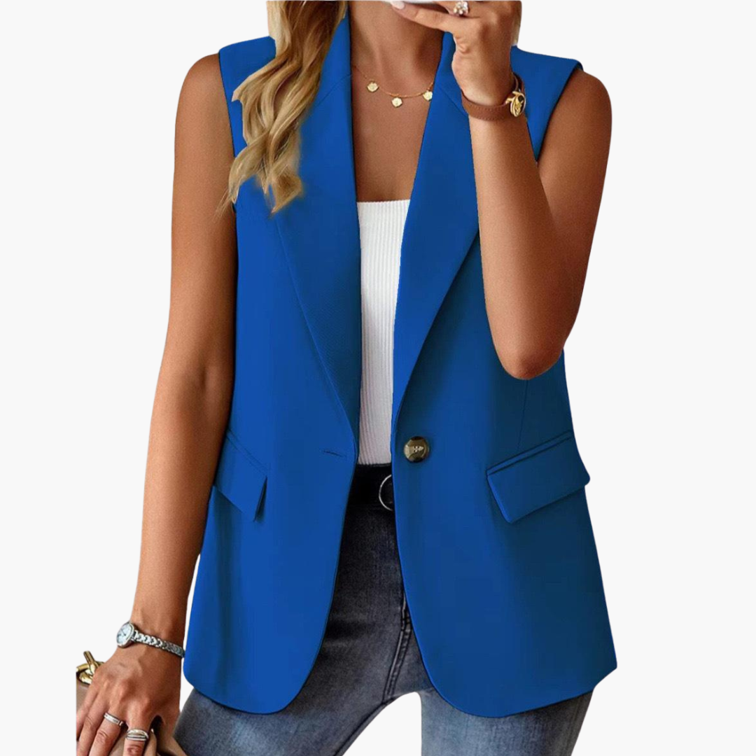 Blazer chaleco para mujer con solapa y cierre de botón