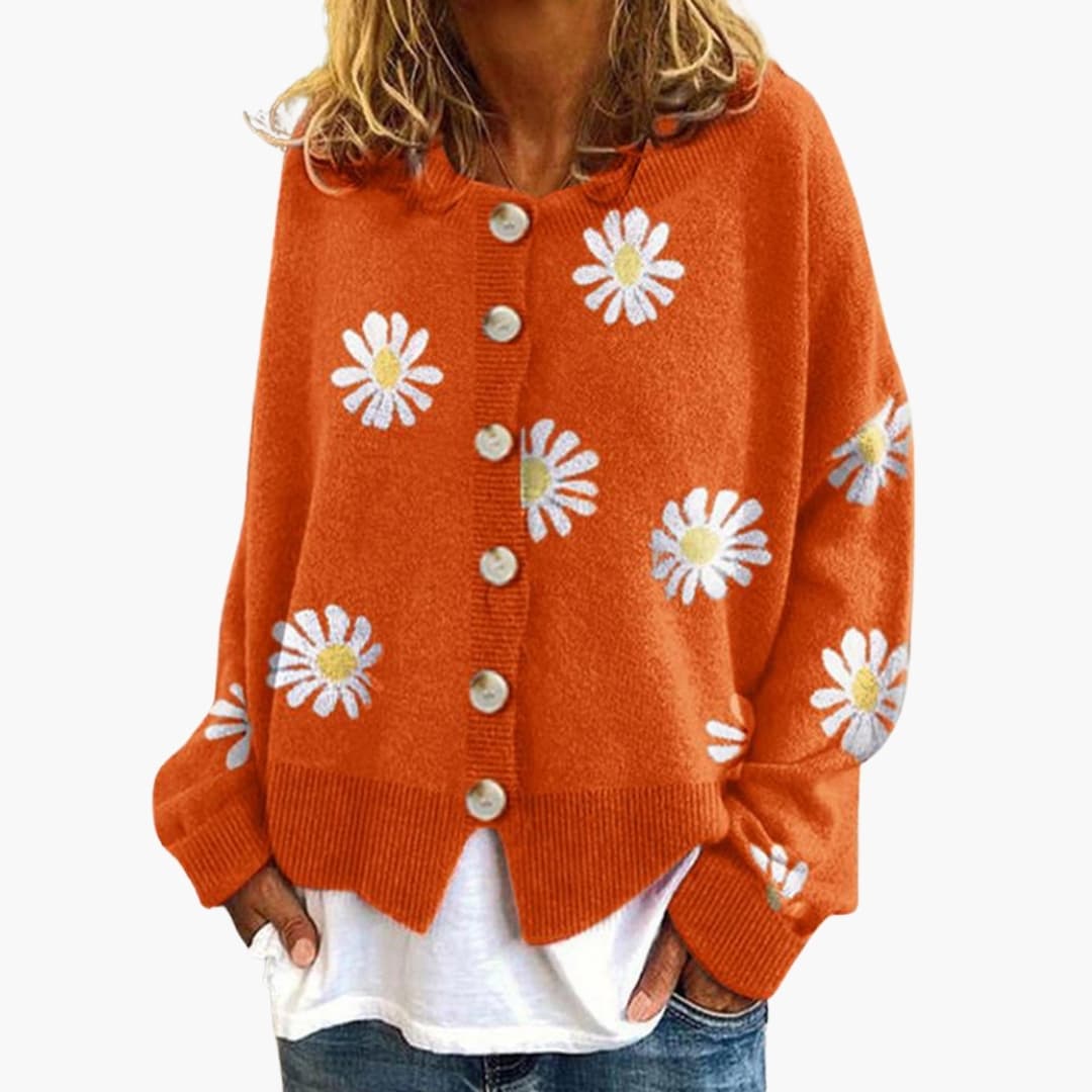 Gilet en maille femme avec motif floral et fermeture à boutons