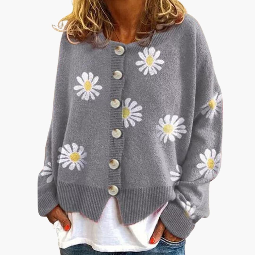 Gilet en maille femme avec motif floral et fermeture à boutons