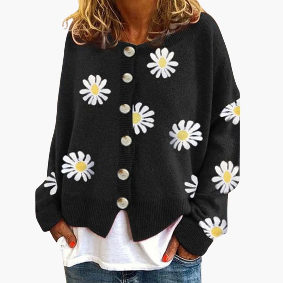 Gilet en maille femme avec motif floral et fermeture à boutons