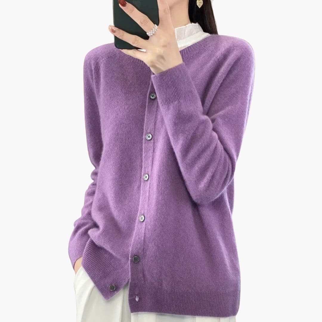 Cardigan femme avec col rond et boutonnage devant