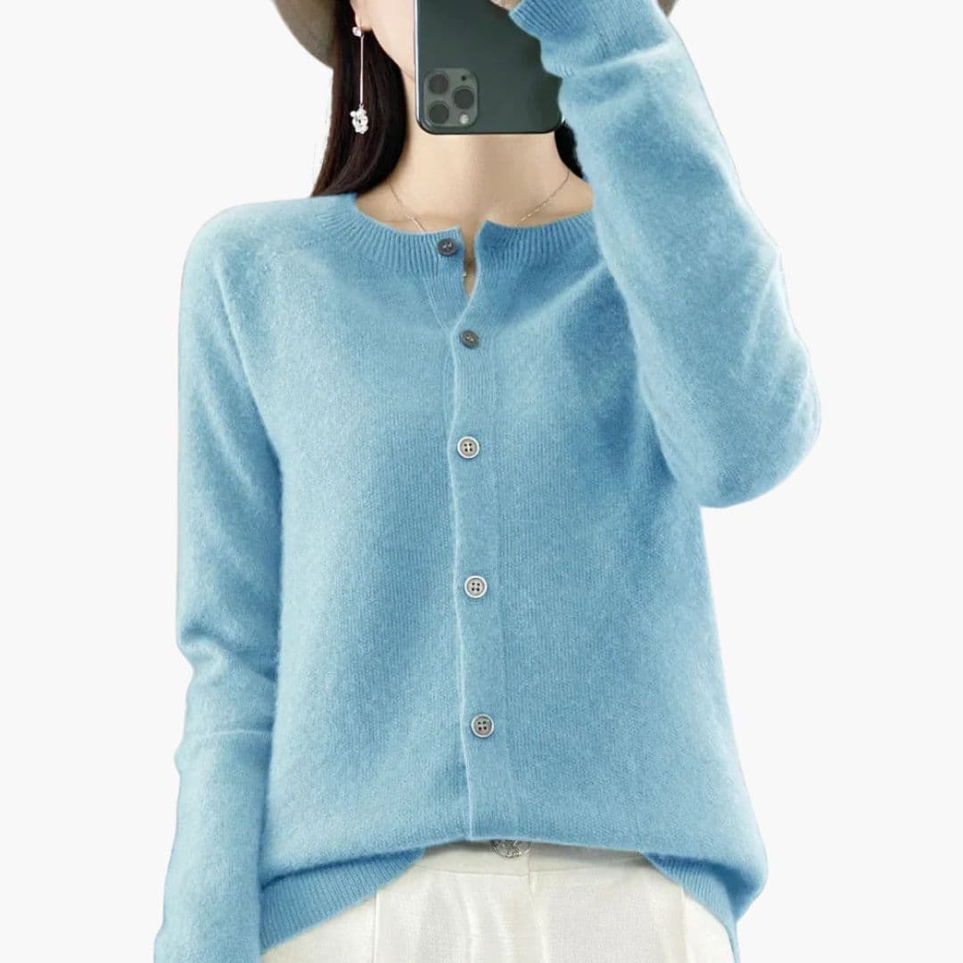 Cardigan femme avec col rond et boutonnage devant