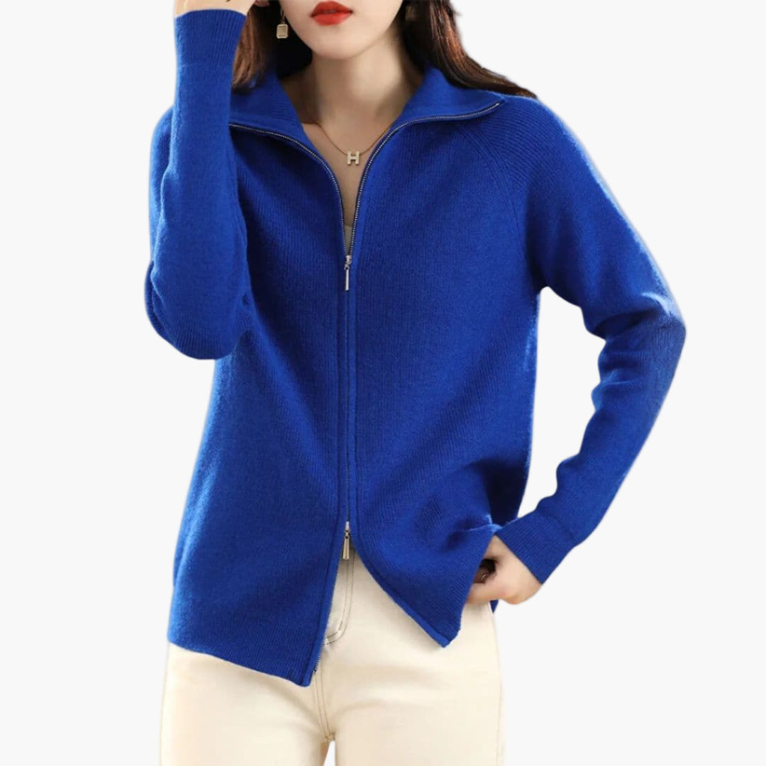 Cardigan femme col montant avec double fermeture éclair